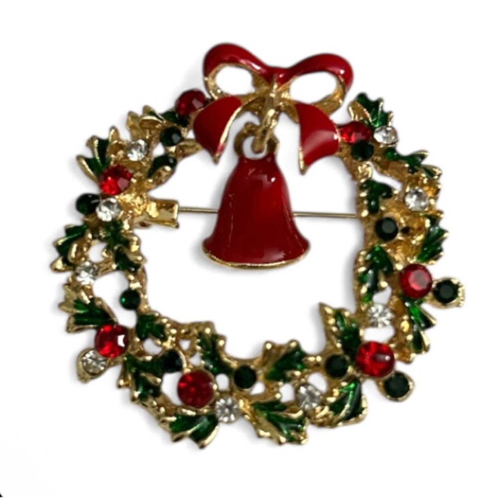 Christmas Wreath gold Brooch